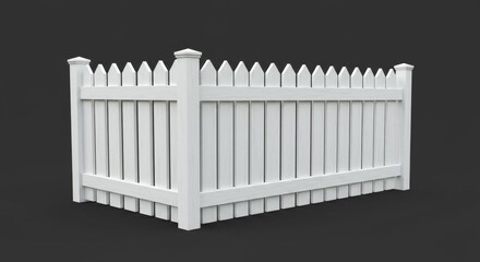 3D Render White Wooden Picket Fence Garden Boundary Outdoor Security
