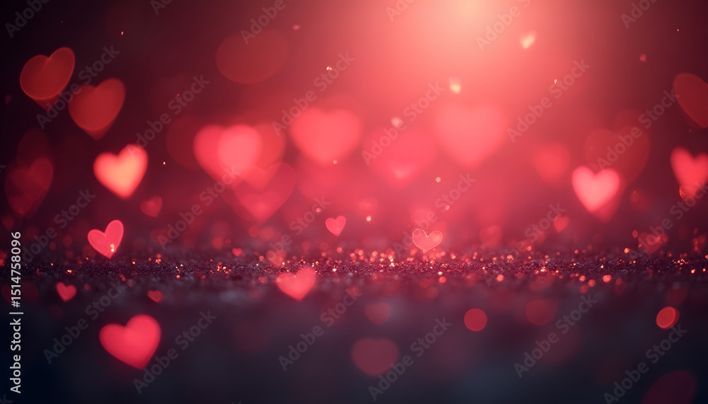 Aufkleber red hearts floating over a textured surface, creating a beautiful bokeh effect of love.