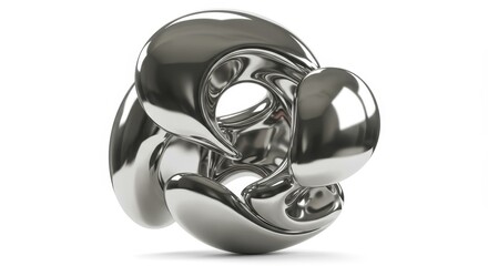 Abstract 3d Chrome Sphere Metallic Geometry Shape on a White Background