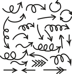 Hand drawn arrows. Doodle arrows vector set.
