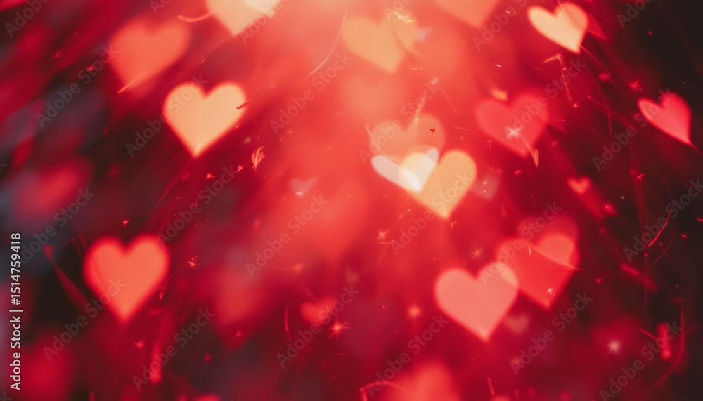 Aufkleber abstract bokeh background of red hearts floating in a soft, romantic atmosphere.