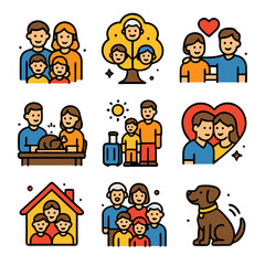 Colorful Family Icons Illustrating Love, Happiness and Togetherness
