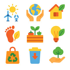 Colorful Pixel Art Icons Representing Sustainability and Eco-Friendly Practices