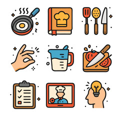 Colorful Cooking Utensils and Recipe Book Illustrations