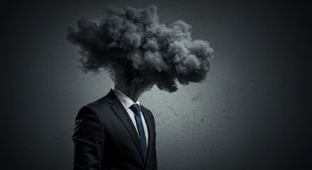 Abstract Businessman With Cloud Head In Suit Depicts Stress and Anxiety
