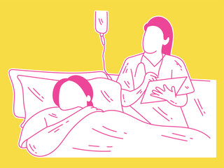 A doctor who is monitoring the condition of a patient. Vector design