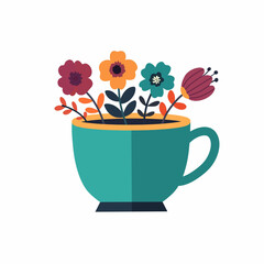 Flowers Blooming in a Teal Teacup