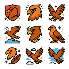 Collection of Orange and Brown Eagle Bird Vector Icons