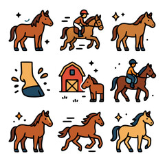 Brown Horses Riding Barn Farm Animals Illustration