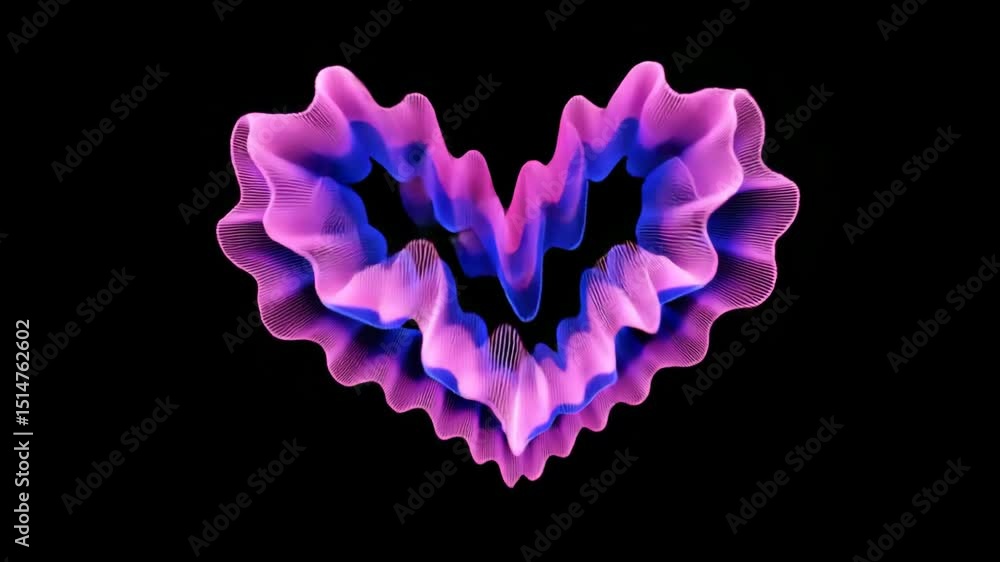 Poster dynamic visual representation of a colorful heart shape with vibrant pink and blue waves against a d