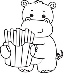 Outline of Cute hippo icon. Lineart of Funny baby hippo animal series stock illustration. life of fluffy hippo designs.