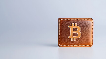 Obraz premium Brown Leather Bitcoin Wallet Cryptocurrency Symbol Digital Currency Finance Concept