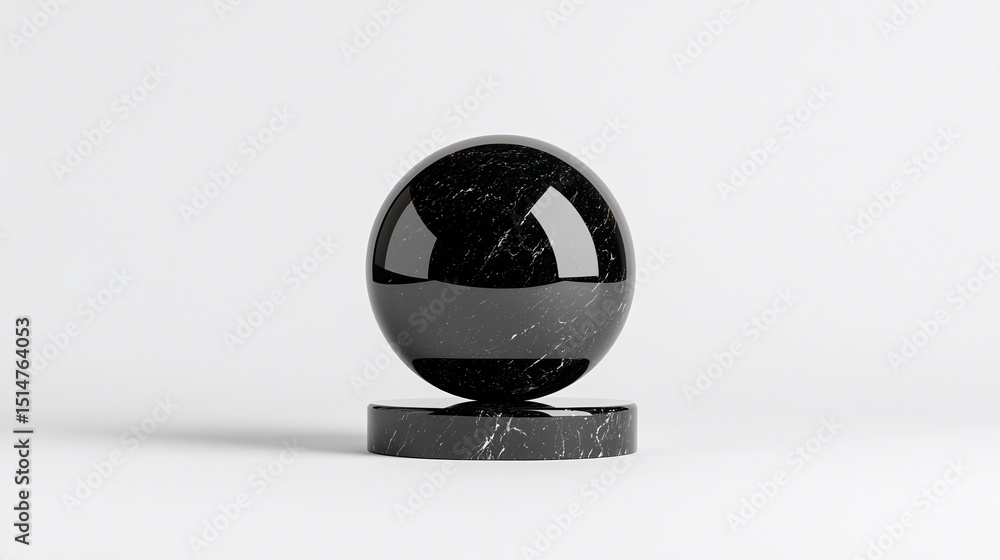 Poster black sphere with subtle texture floating on white background