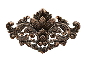 Ornate, bronze-hued decorative panel with intricate, stylized floral and scrollwork carvings