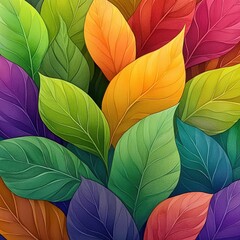 Vibrant Multicolored Leaves Background Detailed Painted Texture