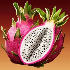 Vibrant Pink Dragon Fruit Closeup Illustration