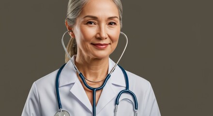Doctor Portrait of a Woman with Stethoscope in Gray Background