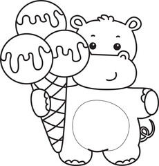 Outline of Cute hippo icon. Lineart of Funny baby hippo animal series stock illustration. life of fluffy hippo designs.