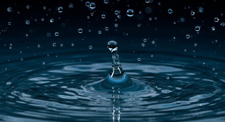 Dynamic Water Drop Splash Abstract in Blue Motion Liquid Ripple