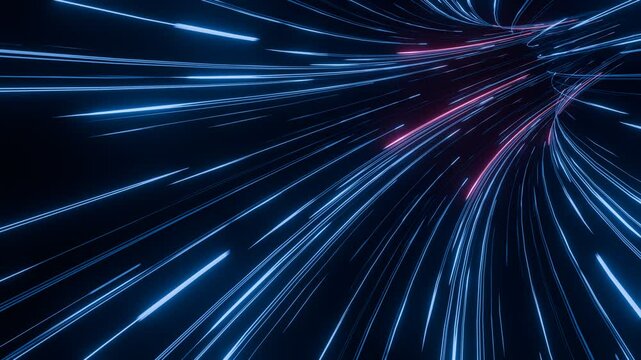 Seamless loop. High-Speed Neon Light Trails in Blue and Pink Colors Representing Data Flow, Fiber Optics, and Futuristic Communication. Light trails background