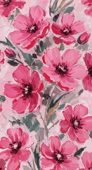 Floral Painting Pink Flowers Blossoms Textured Garden Spring Bloom