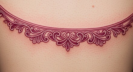 Floral Tattoo Design on Woman's Back with Maroon Ornaments
