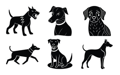 animal, horse and tiger with dogs silhouette on white background