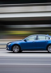 Obraz premium Blue Car Motion Blur Transportation Automobile Road Speed Moving