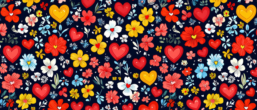 Pixelated Floral Pattern with Hearts