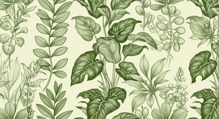 Botanical Illustration Seamless Leaf Pattern Green Nature Tropical Design
