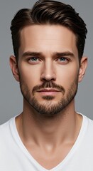 Fototapeta premium Artistic Portrait Of Man Headshot With Glitter Effect On Gray Background