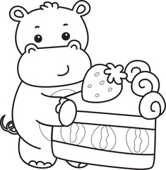 Outline of Cute hippo icon. Lineart of Funny baby hippo animal series stock illustration. life of fluffy hippo designs.