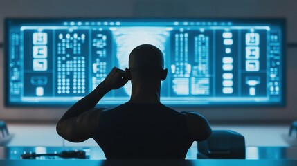 Multiracial athletic man checking his biological age ranking on a futuristic holographic leaderboard