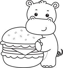 Outline of Cute hippo icon. Lineart of Funny baby hippo animal series stock illustration. life of fluffy hippo designs.