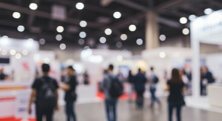 Blurred Trade Show Exhibition With Many People And Stands Photo