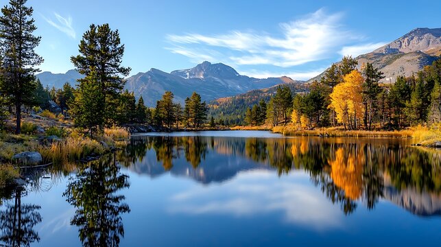 Scenic Lake Reflection in Fall in Mammoth Lakes, California