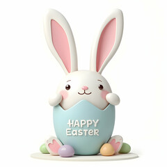 Obraz premium Cute Bunny Hatching From Easter Egg, Holiday Celebration