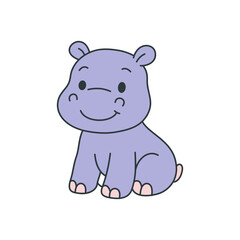 Cute cartoon hippopotamus coloring book illustration vector design templates simple and modern