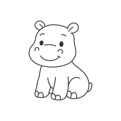 Cute cartoon hippopotamus coloring book illustration vector design templates simple and modern