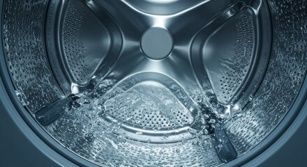 Close View Inside Silver Drum Washing Machine Metallic Cleanliness