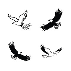 Obraz premium Bald eagle flying bundle in strong silhouette art for patriotic designs vector illustration