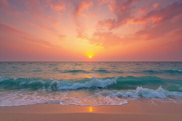 beach at sunset with the sun setting in the distance 2