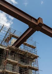Construction Photo Building Structure Steel Framework Against Blue Sky