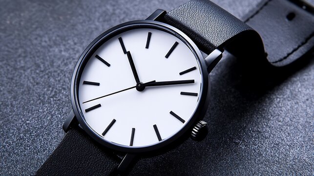 Minimalist black and white watch showcasing modern design and precision timekeeping