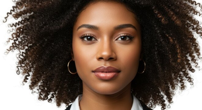 Close Up Portrait Of A Beautiful African American Woman With Curly Hair
