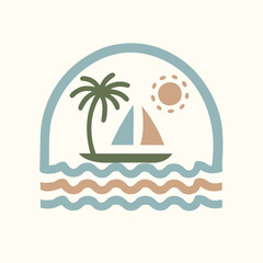 Obraz premium Tropical Island Sunset Logo