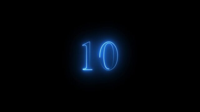 glowing neon text 10 number countdown icon animation on black background. - Powered by Adobe