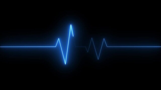 glowing neon heart beat icon animation on black background.