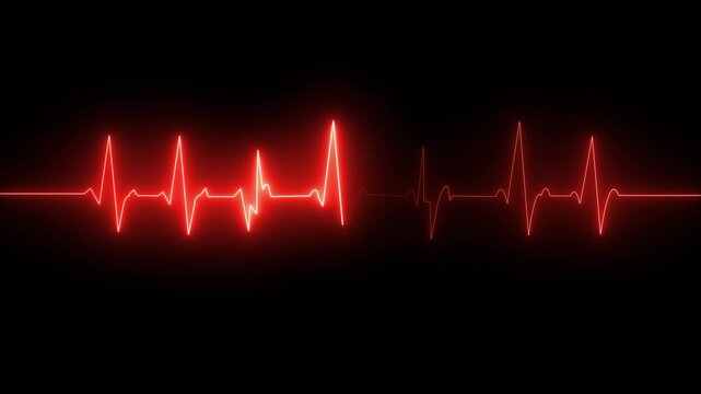 glowing neon heart beat icon animation on black background.