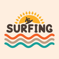 Surfer with Sunset Waves Logo